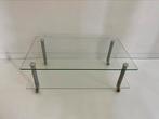 Salontafel glas op wielen, Huis en Inrichting, Ophalen, Gebruikt, 50 tot 100 cm, 50 tot 100 cm