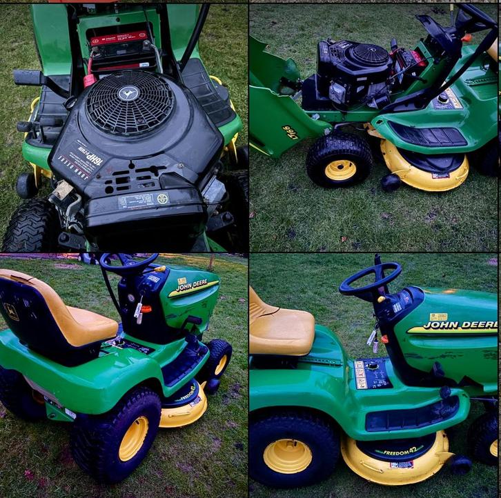 Goed werkende John Deere B&S V-twin  (schade aan motorkap), Tuin en Terras, Zitmaaiers, Gebruikt, 90 tot 120 cm, Elektrische starter