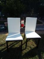 Lot de 2 x chaises en PU blanc – pied en bois noir, Maison & Meubles, Chaises, Enlèvement, Utilisé, Blanc, Bois
