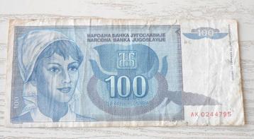 billet de Yougoslavie - 100 dinars 1992