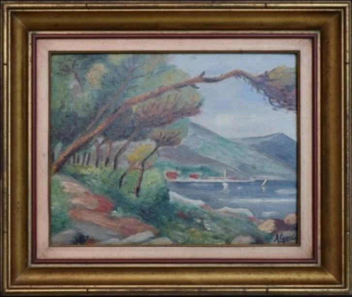 huile sur panneau paysage signe amedee lynen, Antiek en Kunst, Kunst | Schilderijen | Klassiek, Ophalen of Verzenden