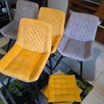 Lot de 4 chaises MXSofa (Gris & Jaune) + Coussins –, Tissus, Gris, Comme neuf, Enlèvement