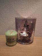 Photophore en verre (motifs sapins) & bougie Yankee candle, Noir, Comme neuf, Autres matériaux, Envoi