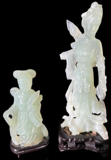 Jade Beeld 2x Antiek Kwan Yin Figuur beschikbaar voor biedingen