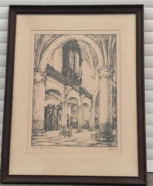 Lithographie église du beguinage signe e faut, Antiek en Kunst, Kunst | Litho's en Zeefdrukken, Ophalen of Verzenden