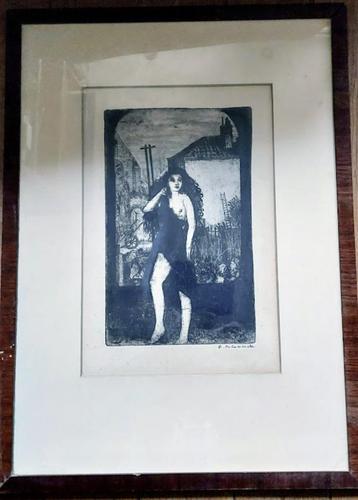 René De Coninck - ets - "naakt" - getekend/kader   beschikbaar voor biedingen