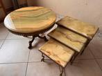 Vintage salontafel en bijzettafeltjes met marmer blad, Antiek en Kunst, Ophalen