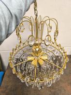 Elegante kristallen luster in messing, Antiek en Kunst, Ophalen