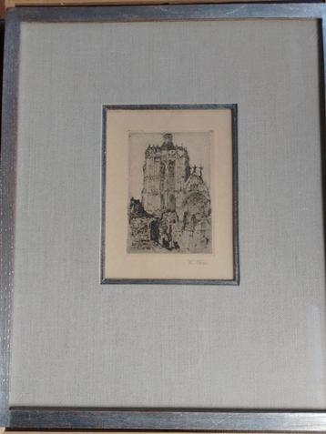 Walter Vaes  1882 - 1958  Ets  Kerktoren beschikbaar voor biedingen