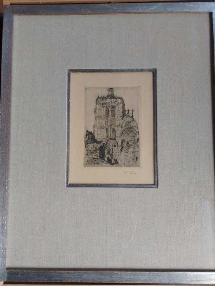 Walter Vaes  1882 - 1958  Ets  Kerktoren, Antiek en Kunst, Kunst | Etsen en Gravures, Verzenden