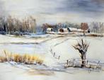 Winter op het Platteland; aquarel 70x50 cm., Antiek en Kunst, Ophalen of Verzenden