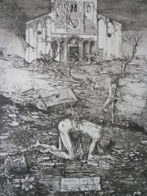ets Galeazzo Vigano "Santa Sofia" Kerk met naakte mannen, Antiek en Kunst, Kunst | Etsen en Gravures, Ophalen of Verzenden