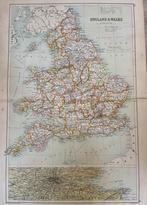 Antieke kaart – Engeland & Wales met Groot-Londen – ca. 1890, Boeken, Atlassen en Landkaarten, Verenigd Koninkrijk, Ophalen of Verzenden
