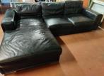 Zwarte zetel, leer, Huis en Inrichting, Zetels | Zetels, Ophalen, 250 tot 300 cm, Gebruikt, Hoekbank