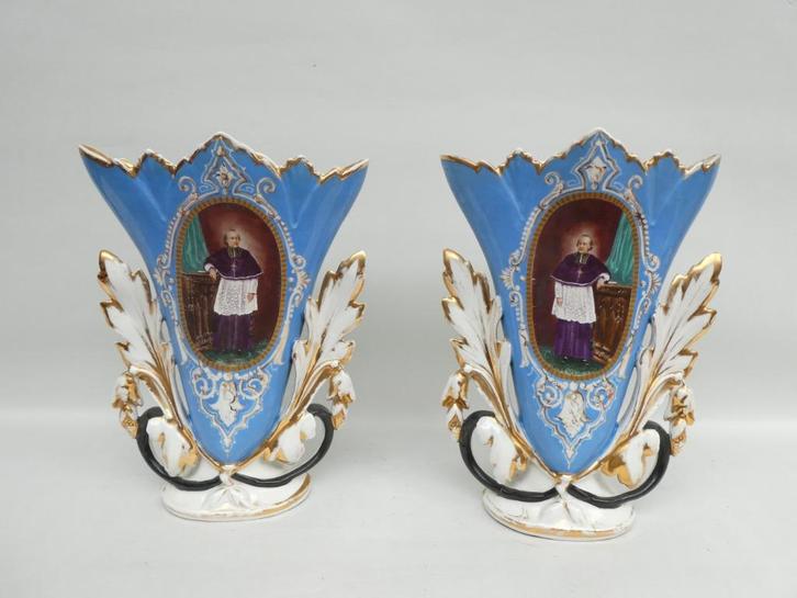 Koppel GROTE antieke cornetvazen in porselein, Antiek en Kunst, Antiek | Porselein, Ophalen