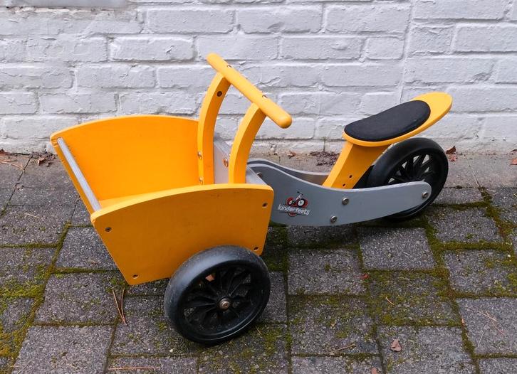 Houten bak- & loopfietsje. Vanaf 1 jaar. Verstelbaar., Kinderen en Baby's, Speelgoed | Buiten | Voertuigen en Loopfietsen, Gebruikt