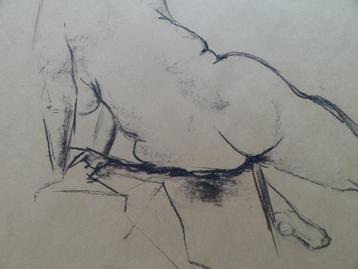 Leunend naakt, krijt tekening van Wies Thoms, ca 46 x 58 cm beschikbaar voor biedingen