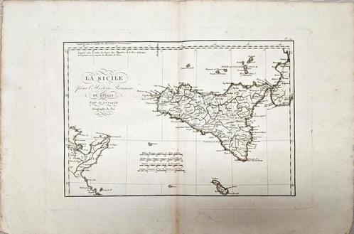Antieke kaart Sicilië – Atlas Rollin 1818 – 50x35cm, Antiek en Kunst, Kunst | Etsen en Gravures, Ophalen of Verzenden