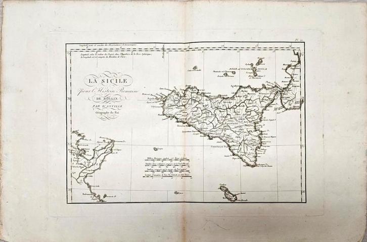 Antieke kaart Sicilië – Atlas Rollin 1818 – 50x35cm, Antiek en Kunst, Kunst | Etsen en Gravures, Ophalen of Verzenden