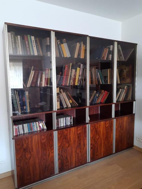 grote modulaire vitrinekast in hout, glas en metaal (4 delen, Huis en Inrichting, Kasten | Wandmeubels, Gebruikt, 200 cm of meer