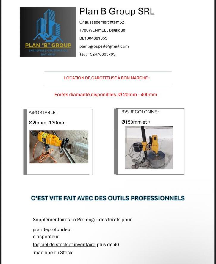 Locatin Carotteuse,Carottage, Bricolage & Construction, Outillage | Foreuses, Comme neuf, Foreuse et Perceuse, 600 watts ou plus