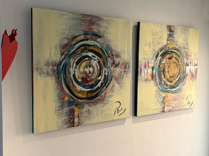 Abstracte schilderijen 2 x 1m x 1m, Antiek en Kunst, Kunst | Schilderijen | Abstract, Ophalen