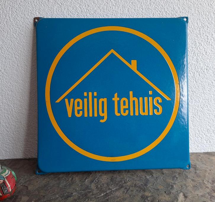 Panneau d'affichage émaillé Safe Home - Langcat, Collections, Marques & Objets publicitaires, Utilisé, Panneau publicitaire, Enlèvement ou Envoi