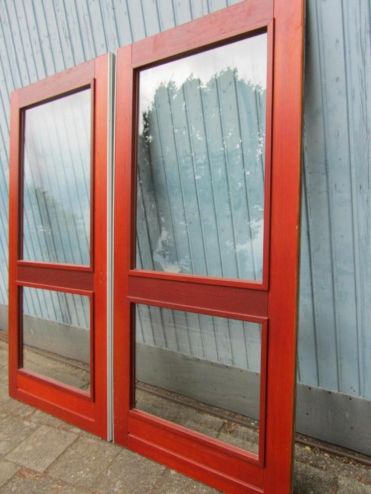Hardhouten deuren met glas, ideaal serre/overkapping pr.p.st, Doe-het-zelf en Bouw, Deuren en Vliegenramen, Gebruikt, Glas, Hout