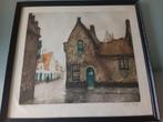 gesigneerde ets Julien Celos , straat in Brugge, Antiek en Kunst, Kunst | Etsen en Gravures, Ophalen of Verzenden