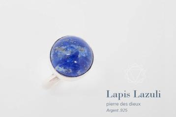 Natuurlijke Lapis Lazuli ronde ring van 925 zilver beschikbaar voor biedingen
