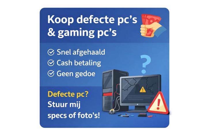 J'achète pc ,des ordinateurs portables défectueux etc cash, Informatique & Logiciels, Ordinateurs de bureau, Gaming, Enlèvement