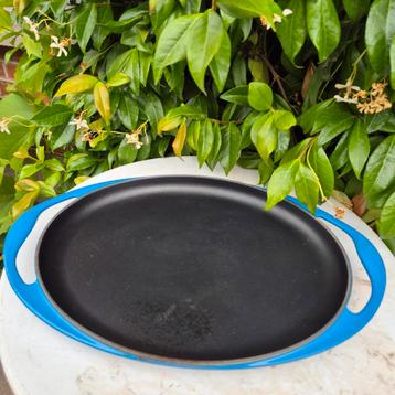 LE CREUSET gietijzeren grillplaat, ovaal. Marseille blauw. beschikbaar voor biedingen