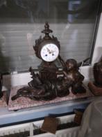 Groot 3delig schouw klok marmer stel,  met engelen, Antiek en Kunst, Ophalen