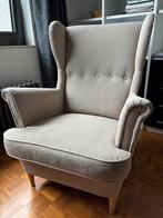 IKEA Strandmon oorfauteuil beige velour, Huis en Inrichting, Fauteuils, Overige materialen, 75 tot 100 cm, Zo goed als nieuw, 75 tot 100 cm