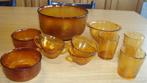 bruin/oranje glasservies jaren 70 ( setprijs), Ophalen of Verzenden