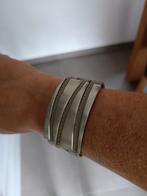 Bracelet en cuir beige et inox brossé, Handtassen en Accessoires, Armbanden, Ophalen of Verzenden, Zwart, Leer