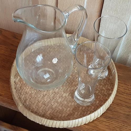 Glazen waterkan + 6 mooie hoge glazen, Huis en Inrichting, Keuken | Servies, Zo goed als nieuw, Glas, Ophalen of Verzenden