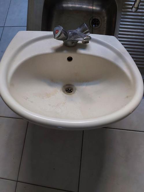 SPOELBAK + KRAAN + SIFON, Doe-het-zelf en Bouw, Sanitair, Gebruikt, Wastafel, Chroom, Ophalen