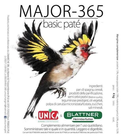 Major 365 ( Basis Patéé ) 4kg - Unica, Animaux & Accessoires, Oiseaux | Accessoires, Neuf, Enlèvement ou Envoi