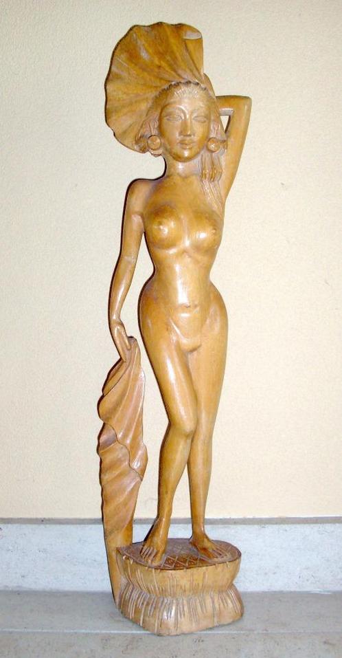 India olijfhouten naakte dame met hoofdsjaal - taille 55cm H, Antiquités & Art, Art | Sculptures & Bois, Envoi