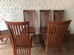 6 houten teak stoelen eetkamerstoelen, Ophalen, Zo goed als nieuw