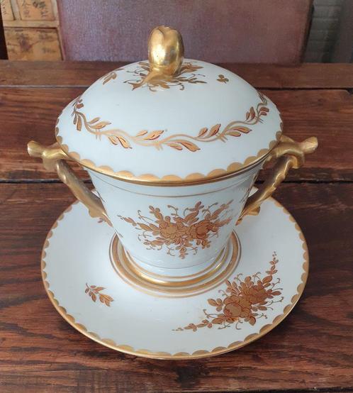 Autentieke Limoge bouillonpot, handbeschilderd en verguld, Antiek en Kunst, Antiek | Porselein, Ophalen of Verzenden