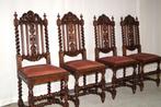 4 belles chaises de chasse anciennes en chêne et sellerie ti, Enlèvement