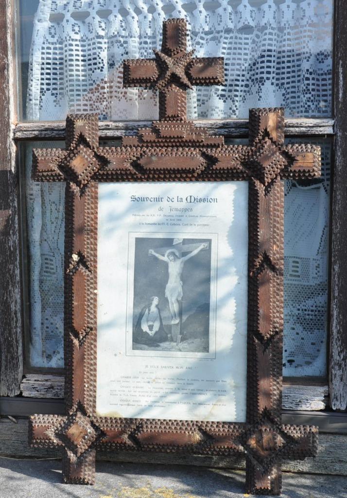 cadre religieux tramp art mission de jemappes de 1909, Antiek en Kunst, Antiek | Religieuze voorwerpen, Ophalen of Verzenden