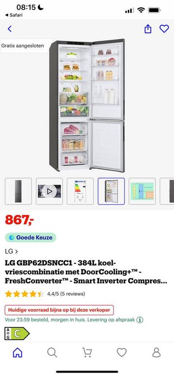 LG Koelkast Combi NF INOX A++ beschikbaar voor biedingen