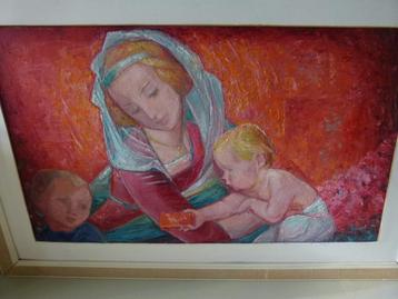 vintage schilderij moeder+kinderen 60er Nielsen F. beschikbaar voor biedingen