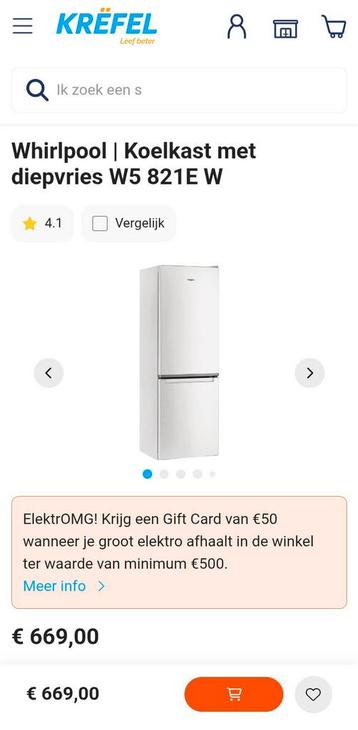 Koelkast + diepvries Whirlpool W5821EW  beschikbaar voor biedingen