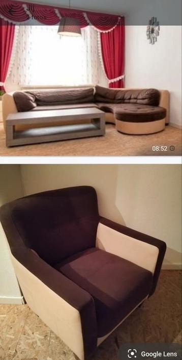 Hoeksalon (slaap optie) +fauteuil + salontafel  beschikbaar voor biedingen