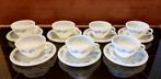 VINTAGE RIGOPAL SET VAN 7 KOFFIEKOPJES & 7 SCHOTELS SNEEUWVL, Ophalen of Verzenden, Zo goed als nieuw, Glas