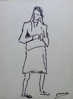 JOS JOZEF MOUS / STAANDE VROUW / ORIGINEEL WERK / 36x27cm, Antiek en Kunst, Ophalen of Verzenden